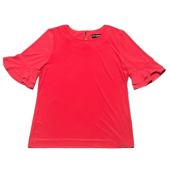 Karl Lagerfeld bright pink ruffle sleeve blouse with back pearl button closure - Picture 1 of 10